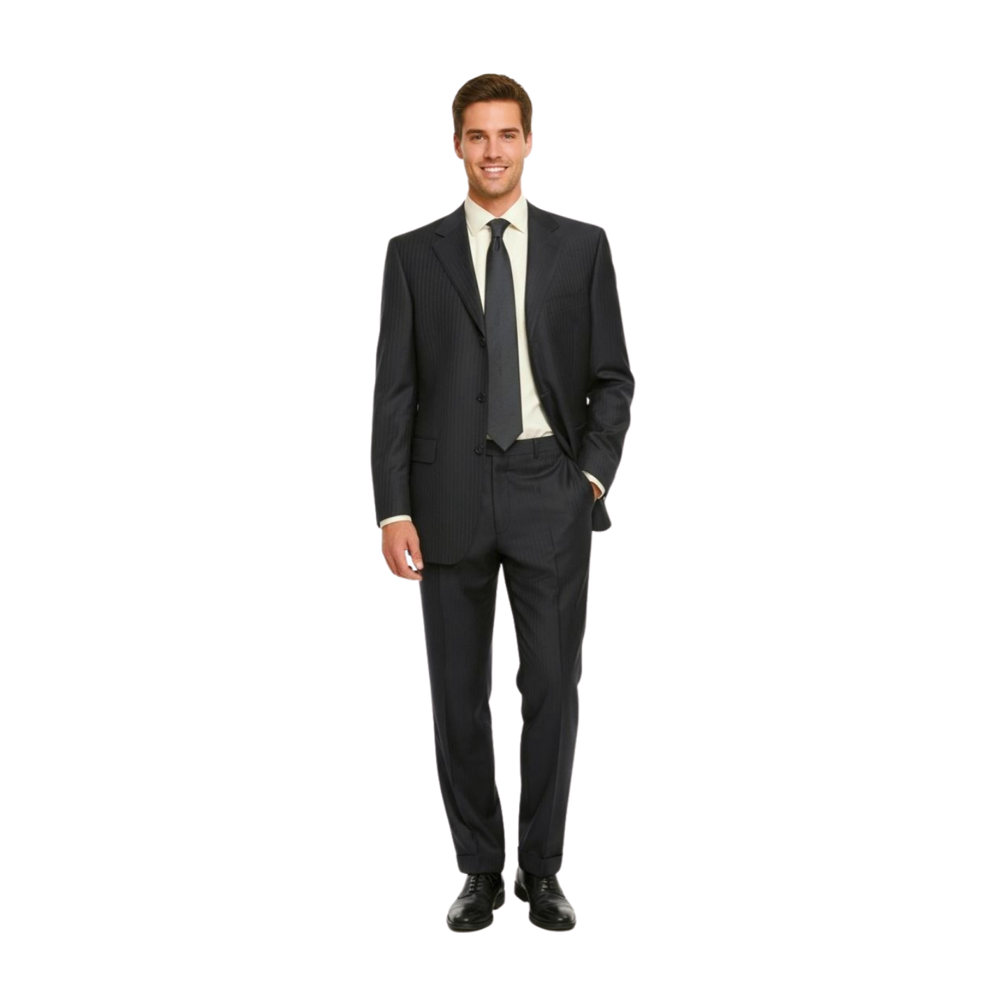 Canali Navy Pinstriped 100% Wool 3-Button Suit 46L