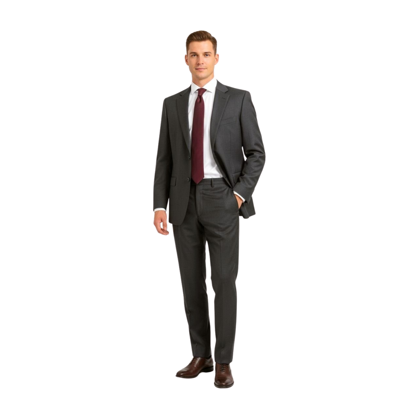 Canali Solid Charcoal 100% Wool 2 Button Suit 46L