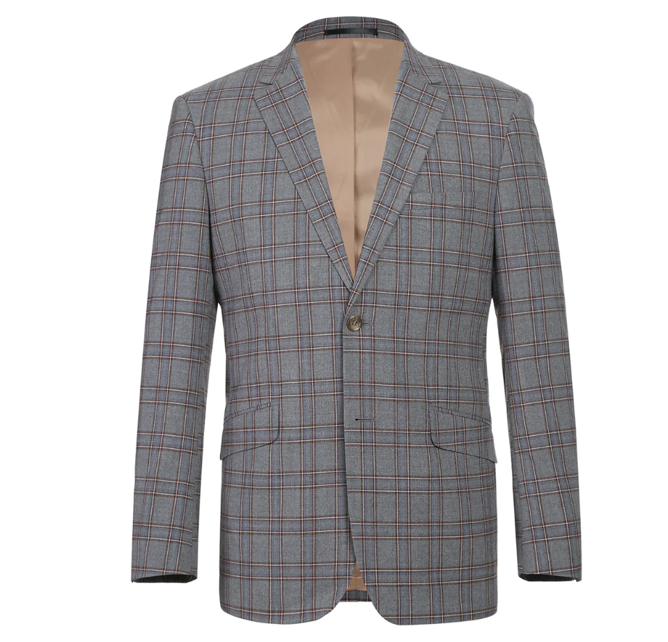 Raphael Grey Windowpane Check Slim Fit Stretch Notch Lapel Two Button Suit