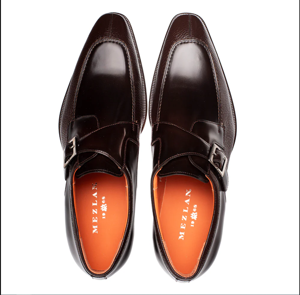 Mezlan Pego Brown Deerskin & Calf Monk Strap Dress Shoes