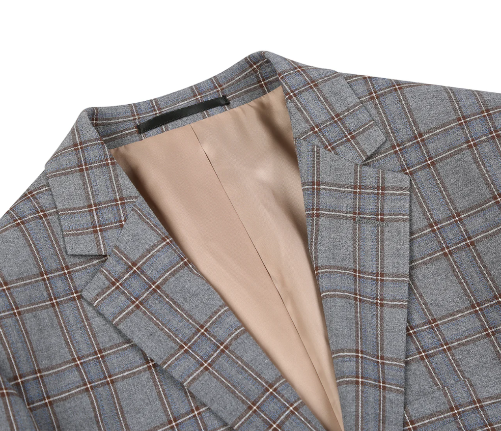 Raphael Grey Windowpane Check Slim Fit Stretch Notch Lapel Two Button Suit