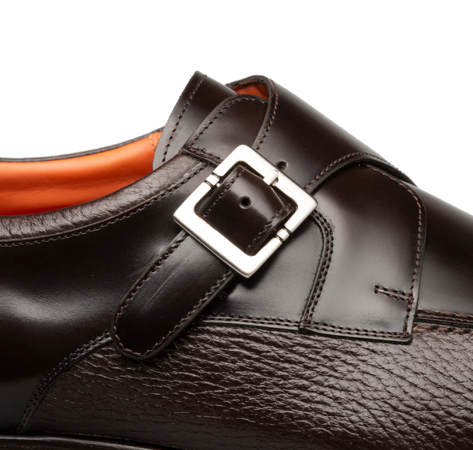 Mezlan Pego Brown Deerskin & Calf Monk Strap Dress Shoes