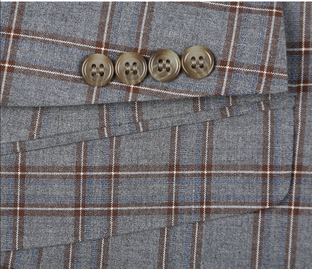 Raphael Grey Windowpane Check Slim Fit Stretch Notch Lapel Two Button Suit