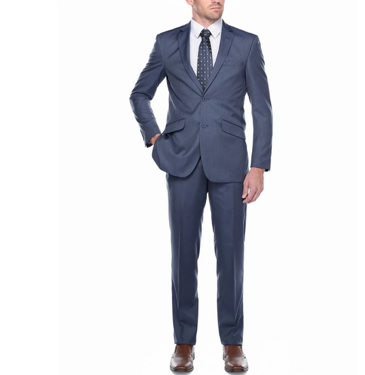 Raphael Medium Blue Textured Slim Fit Notch Lapel Two Button Suit