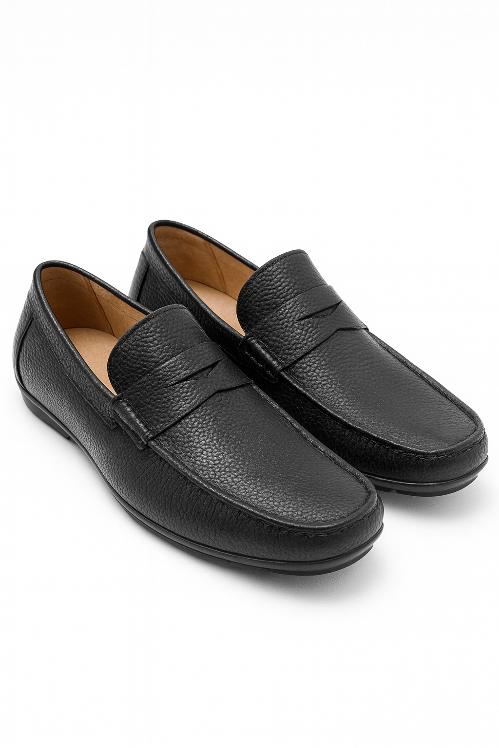 Salo NY Tolentino Men's Black Pebbled Leather Slip-On Penny Loafers Dress Shoes