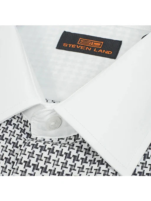 Steven Land Mens Black & White 100% Cotton Contrast Collar & French Cuff Dress Shirt