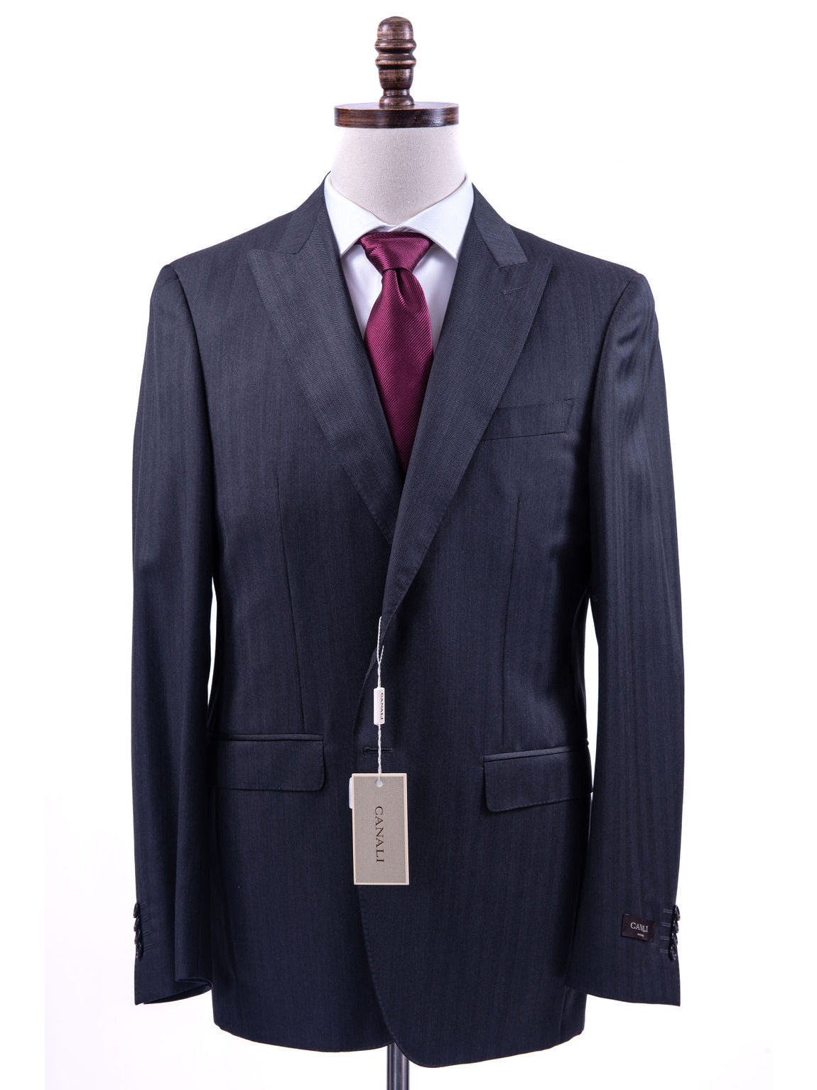 Canali Mens Charcoal Gray Herringbone 42R Drop 8 100% Wool 2 Button 2 Piece Suit