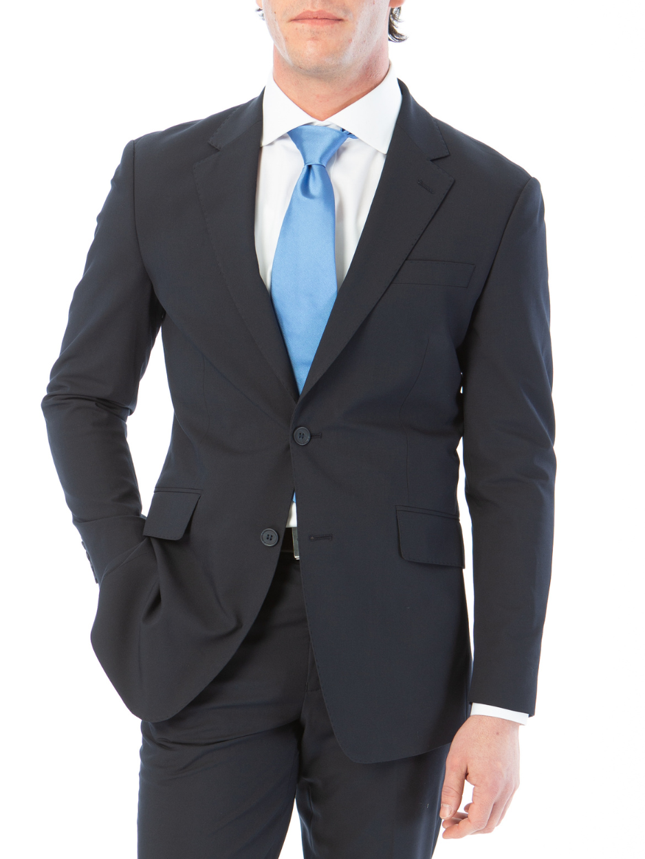 Raphael Mens Solid Navy Blue Slim Fit Stretch 2 Button Blazer Sportcoat