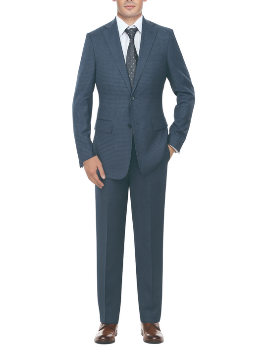 English Laundry Gray With Blue Check Slim Fit Notch Lapel Stretch 2 Button Suit
