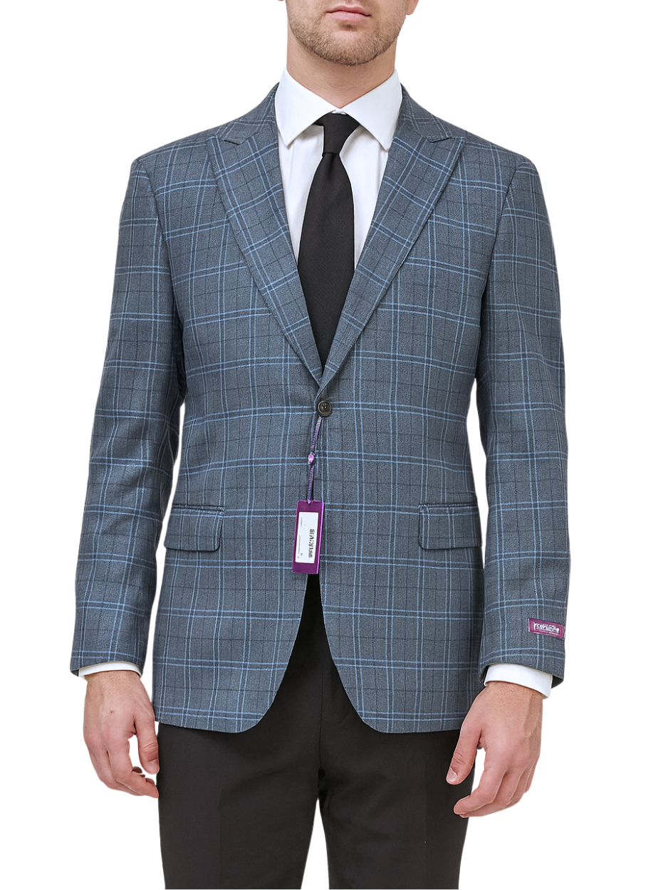 Canuti By Steven Land Light Blue Plaid Modern Fit 2 Button Blazer Sportcoat