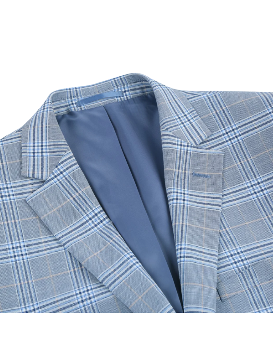 Raphael Light Blue Glen Plaid With Windowpane Slim Fit Stretch Notch Lapel Two Button Suit