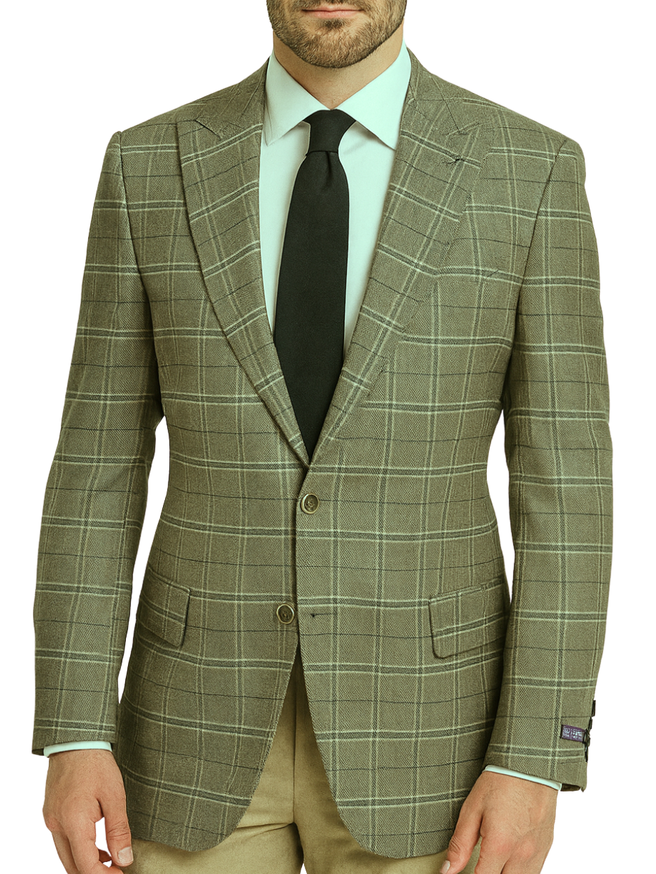 Canuti By Steven Land Mens Taupe Plaid Modern Fit Peak Lapel 2 Button Blazer Sportcoat