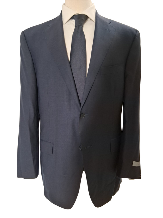 Canali Navy Blue Windowpane 100% Wool 2 Button Suit 44R