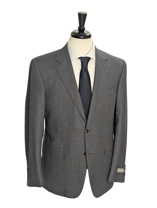 Canali Dark Gray Pinstriped 100% Wool Suit 40R