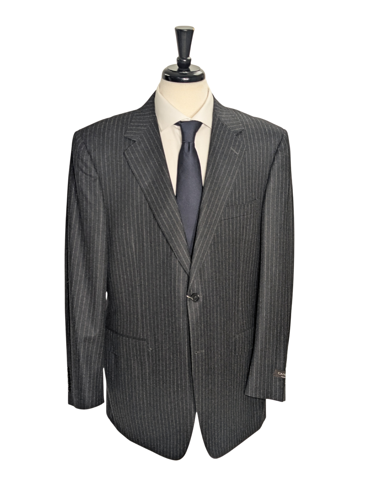 Canali Charcoal Pinstriped 100% Wool Suit 46R