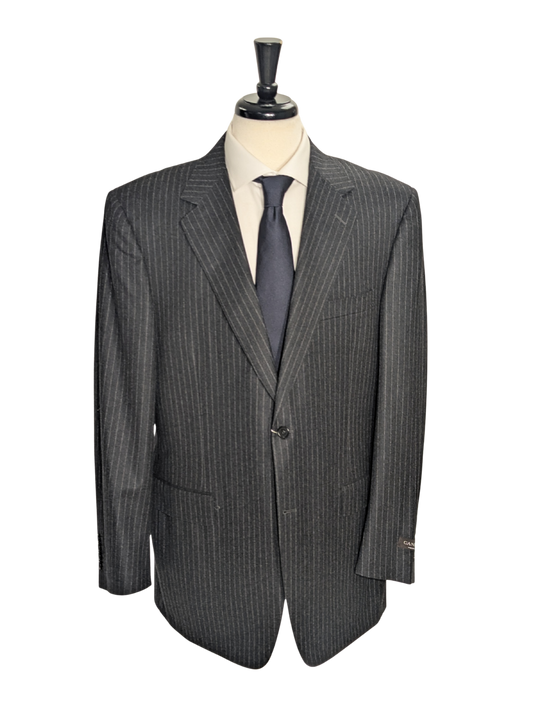 Canali Charcoal Pinstriped 100% Wool Suit 46R