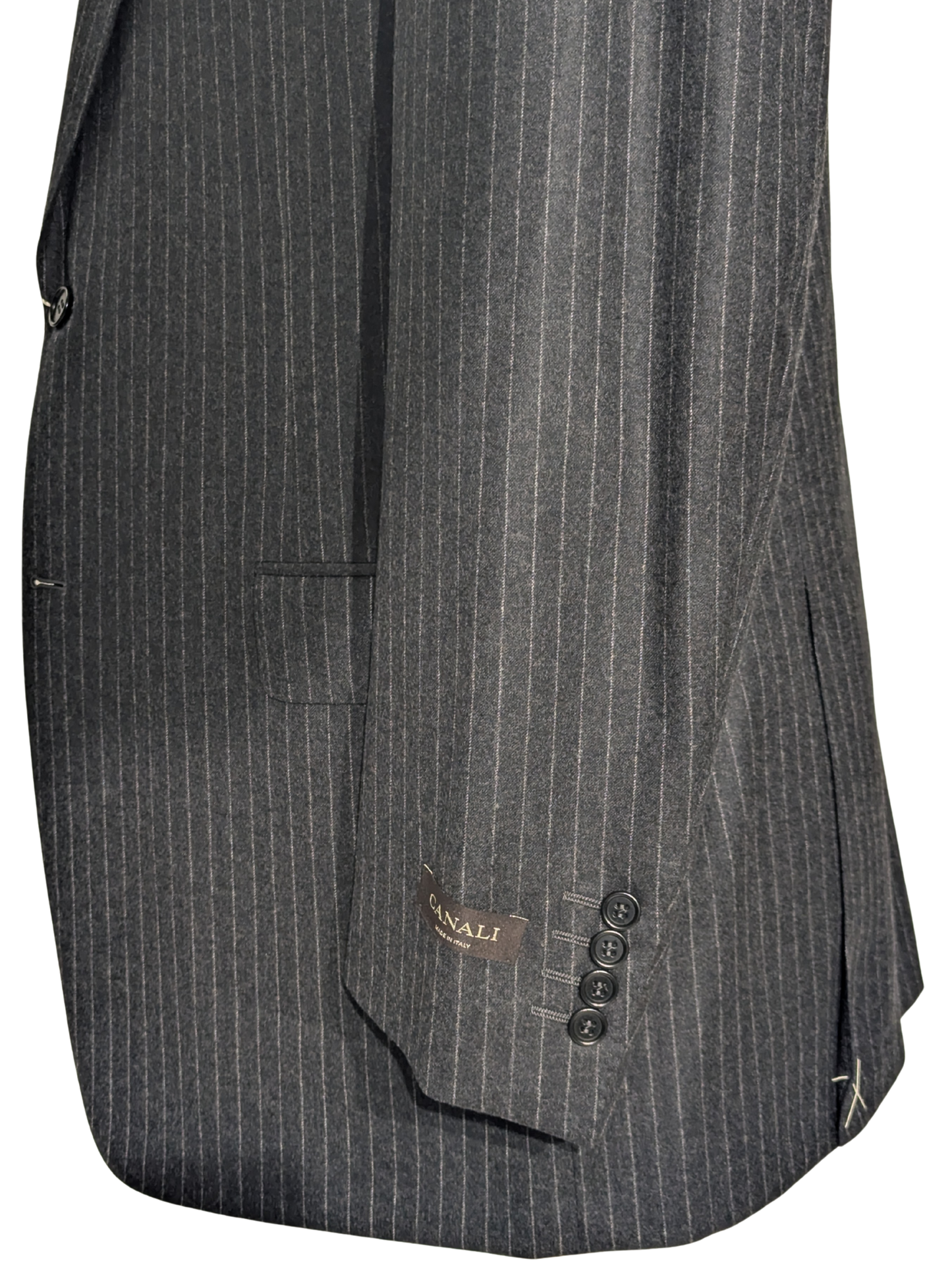 Canali Charcoal Pinstriped 100% Wool Suit 46R