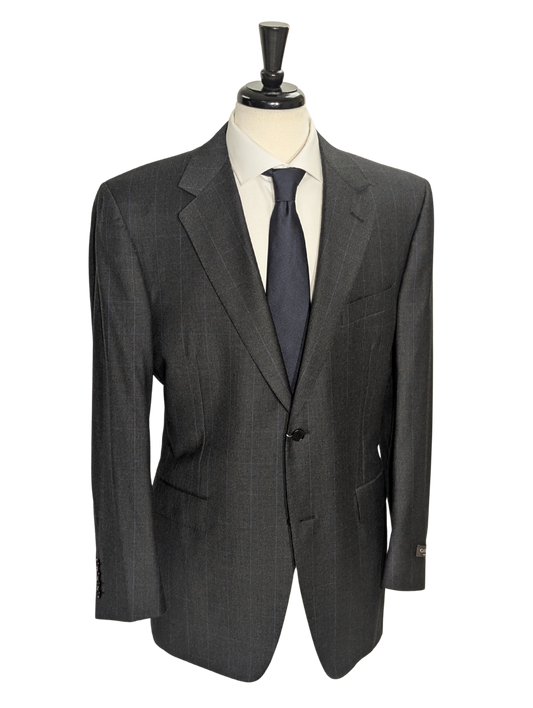 Canali Gray Glen Plaid 100% Wool Suit 46R