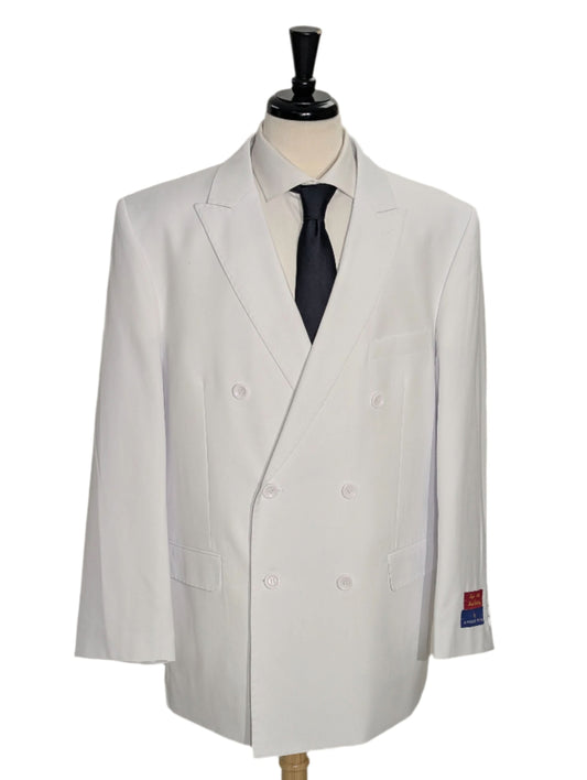 Apollo King Solid White Double Breasted Suit 46R