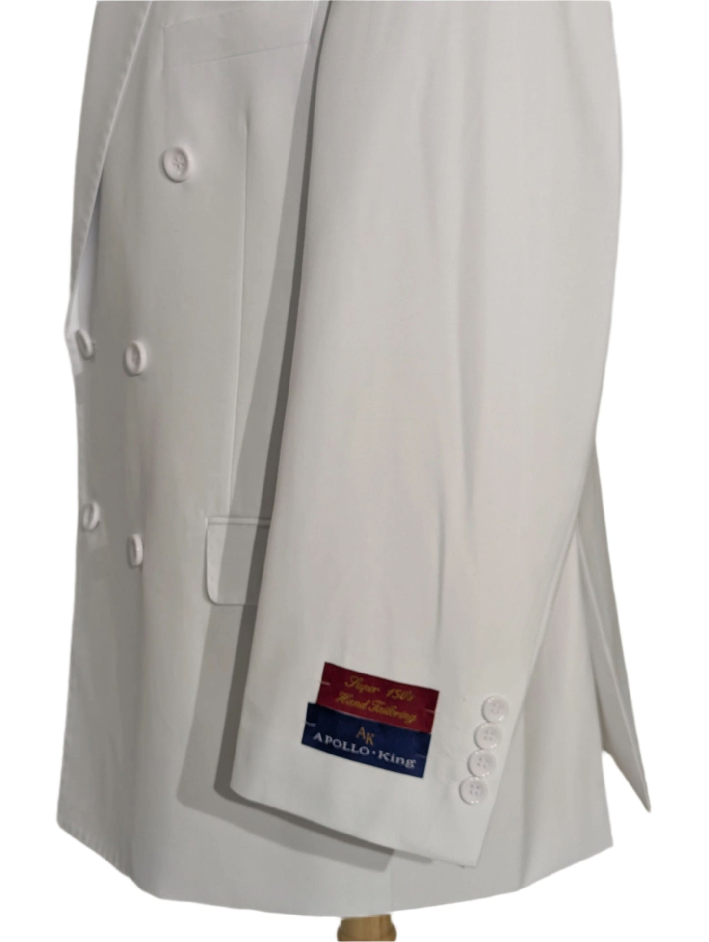Apollo King Solid White Double Breasted Suit 46R