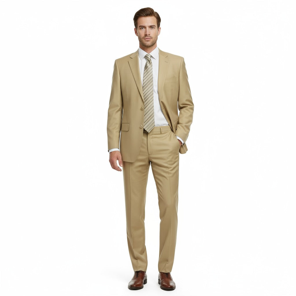 Raphael Men’s Classic Fit Tan Super 170’s  Notch Lapel Wool Two Button Suit