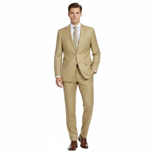 Raphael Men’s Slim Fit Tan Super 170’s  Notch Lapel Wool Two Button Suit