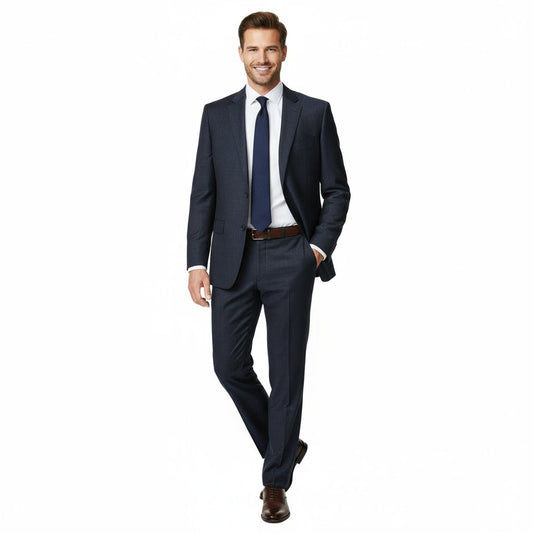 Raphael Navy Textured Notch Lapel Classic Fit Two Button Wool Suit