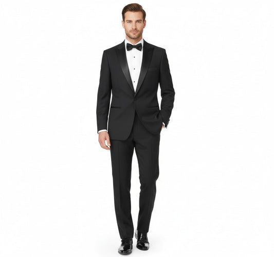 Raphael Solid Black Classic Fit One Button Peak Lapel Tuxedo Suit