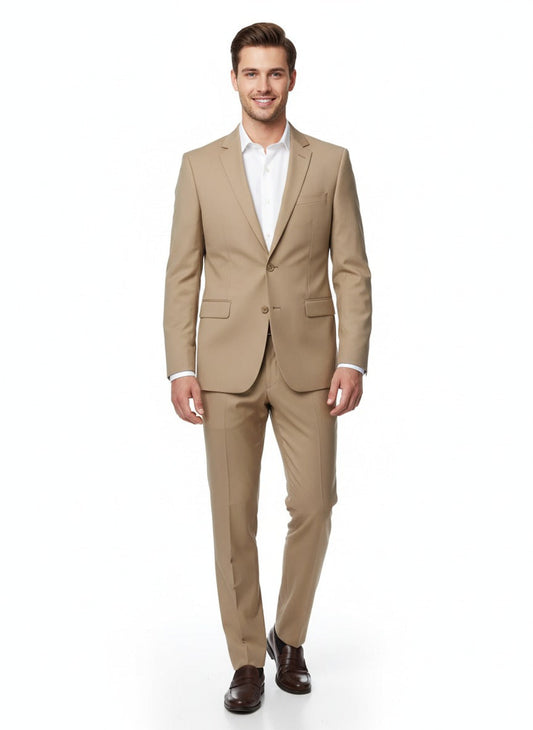 Raphael Solid Dark Tan Notch Lapel Classic Fit Two Button Suit
