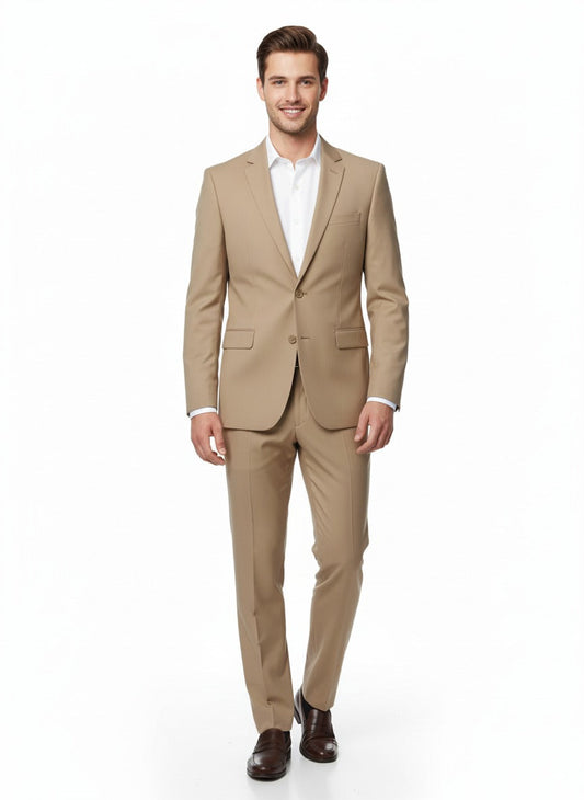Raphael Solid Dark Tan Notch Lapel Slim Fit Two Button Suit