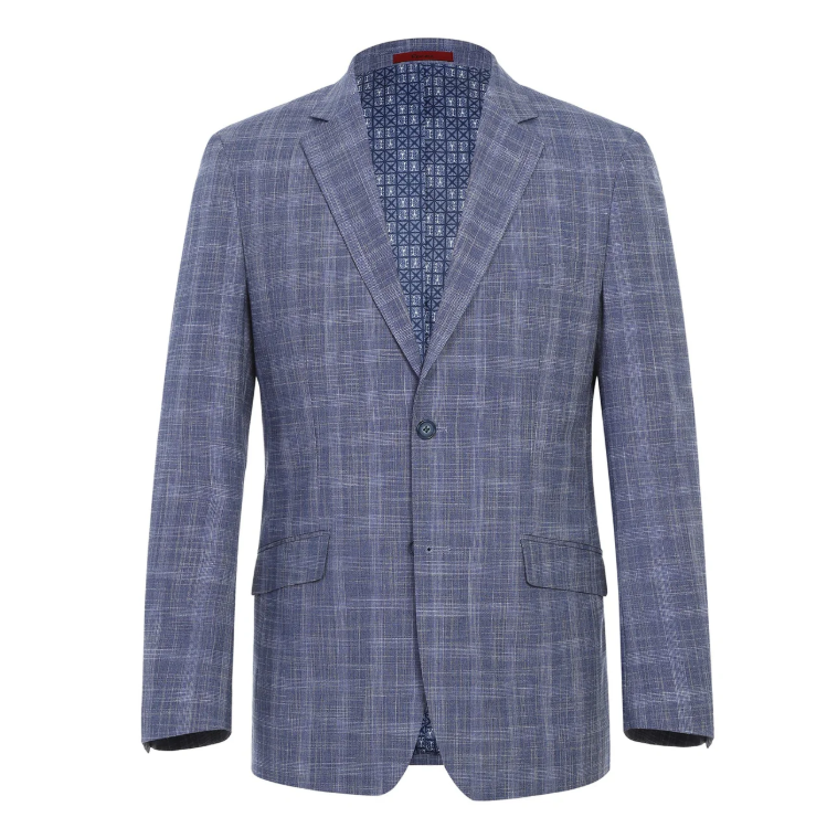 Raphael Blue Checked Slim Fit Stretch Notch Lapel Two Button Suit