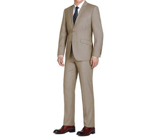 Raphael Mens Solid Taupe Brown Regular Fit 2 Piece Suit