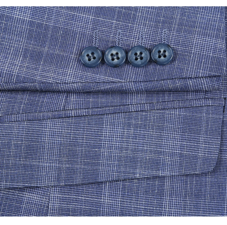 Raphael Blue Checked Slim Fit Stretch Notch Lapel Two Button Suit