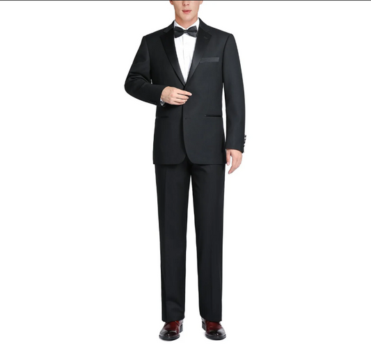 Raphael Solid Black Classic Fit Two Button Notch Lapel Tuxedo Suit