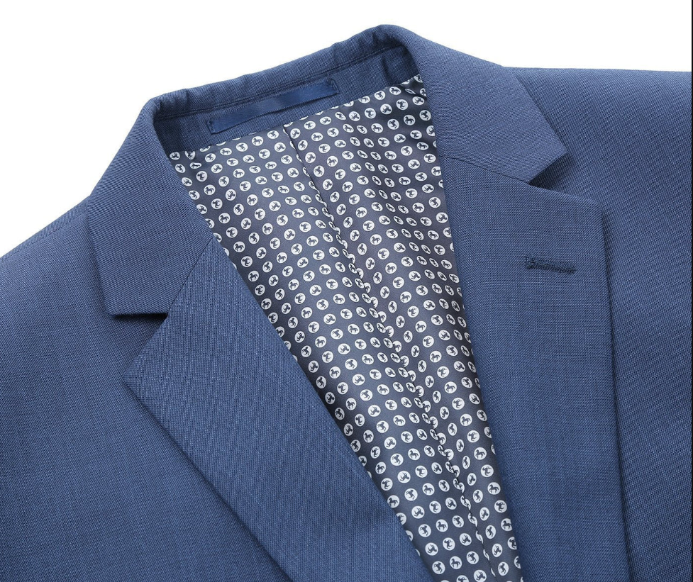 Raphael Solid Textured Blue Notch Lapel Classic Fit Two Button Suit