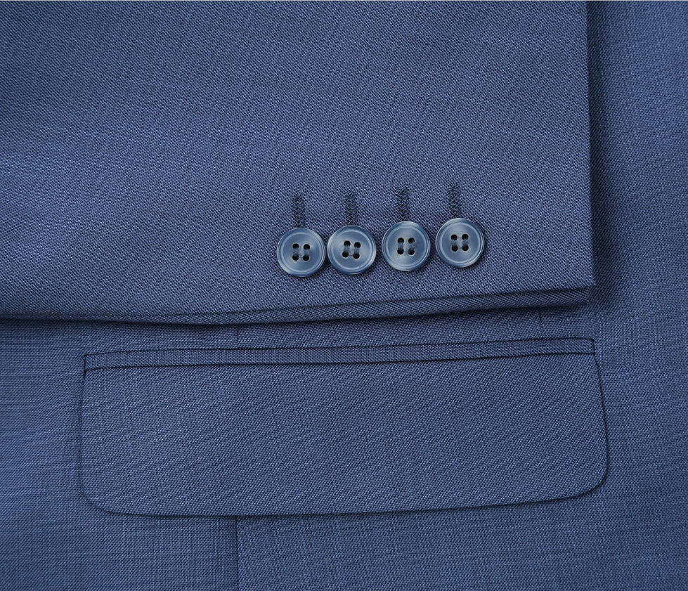 Raphael Solid Textured Blue Notch Lapel Classic Fit Two Button Suit