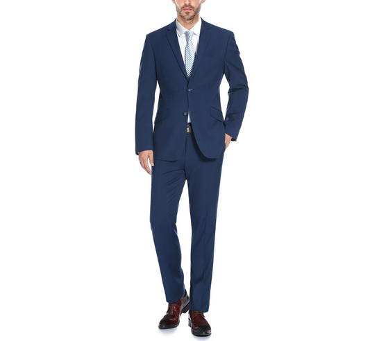 Raphael Solid Blue Notch Lapel Slim Fit Stretch Two Button Suit