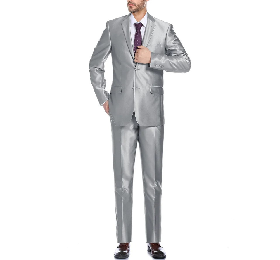 Raphael Mens Silver Sharkskin Classic Fit Notch Lapels Italian Style 2 Button Suit