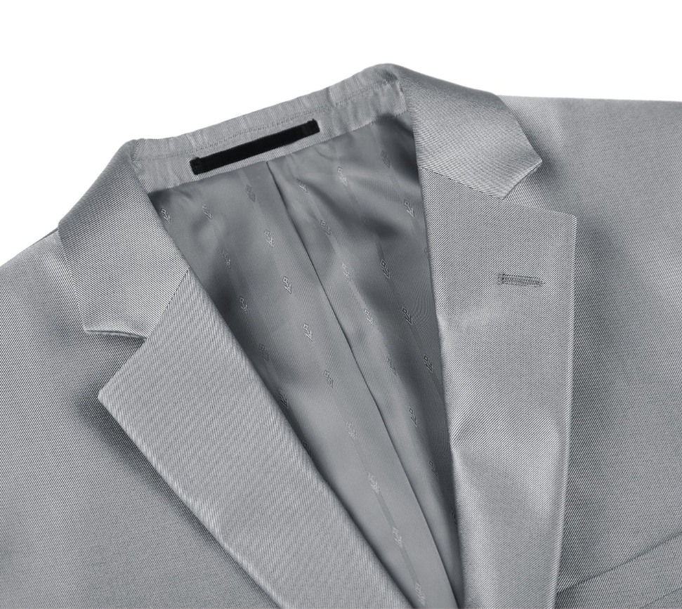 Raphael Mens Silver Sharkskin Classic Fit Notch Lapels Italian Style 2 Button Suit
