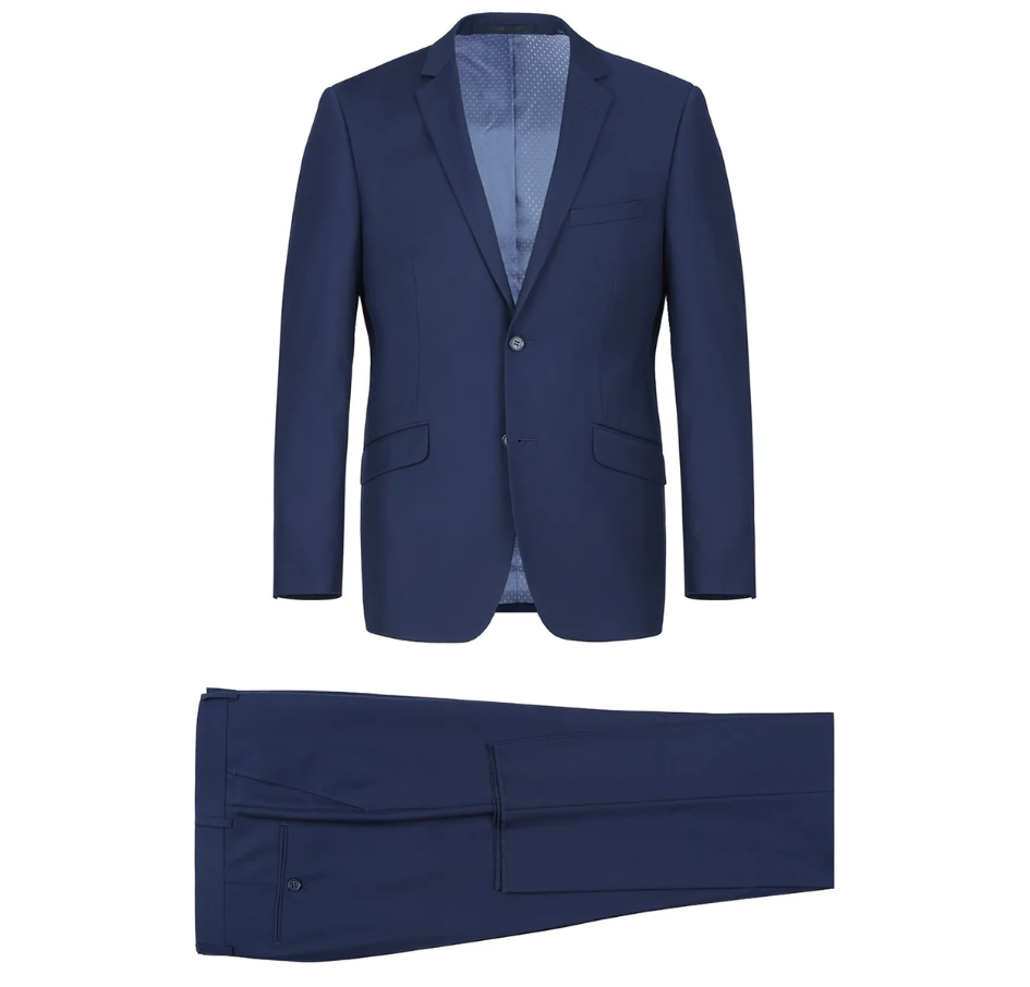 Raphael Men’s Solid Navy Blue Slim Fit  Notch Lapel Two Button Suit