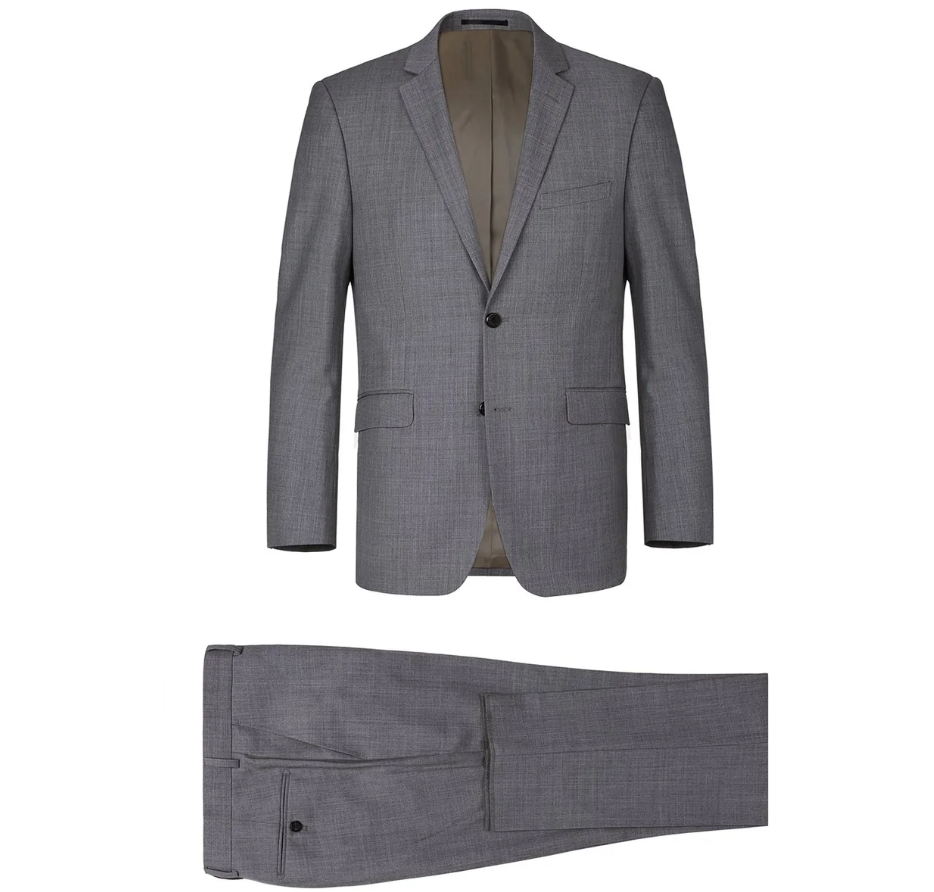 Raphael Men's Gray Slim Fit Notch Lapel Two Button Wool Suit