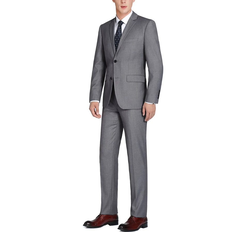 Raphael Men's Gray Slim Fit Notch Lapel Two Button Wool Suit