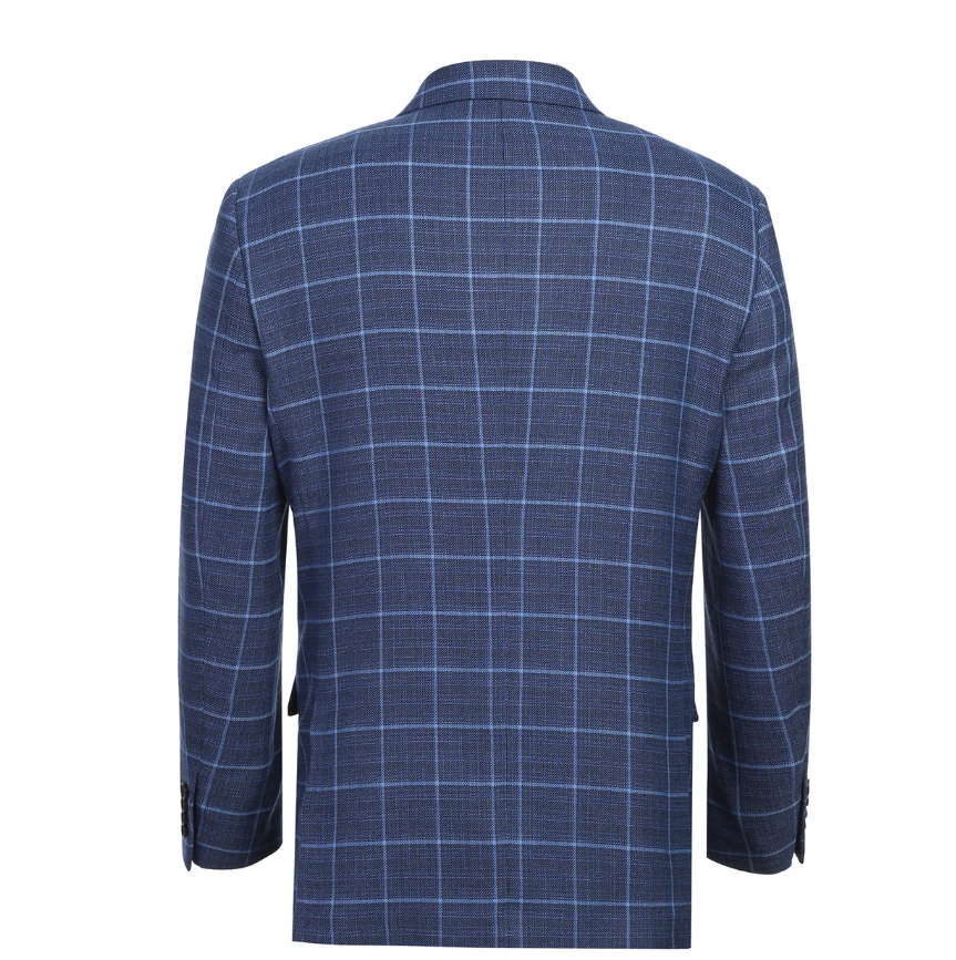 Raphael Blue Windowpane Classic Fit Notch Lapel Stretch Two Button Blazer