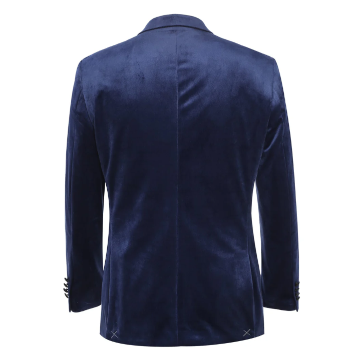 Raphael Navy Velvet Slim Fit Stretch Peak Lapel Tuxedo Blazer