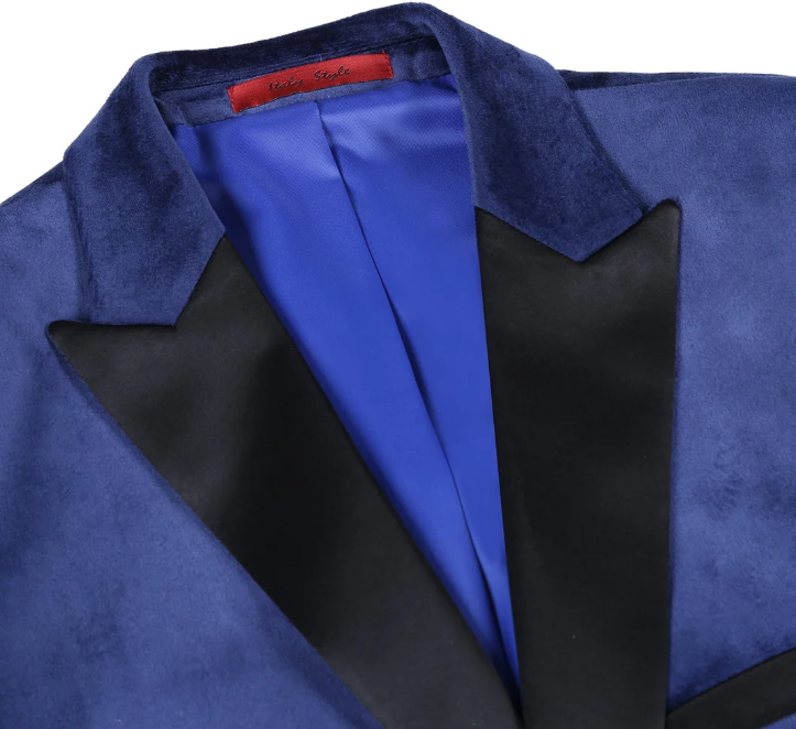 Raphael Navy Velvet Slim Fit Stretch Peak Lapel Tuxedo Blazer