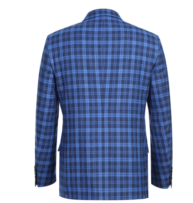 Raphael Blue Plaid Slim Fit Two Button Notch Lapel Blazer