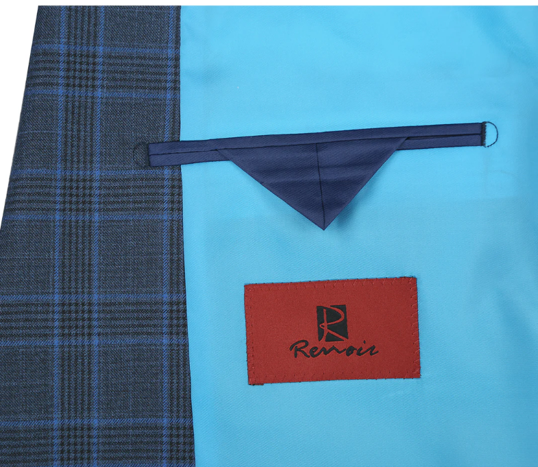 Raphael Blue Windowpane Check Classic Fit Notch Lapel Two Button Suit