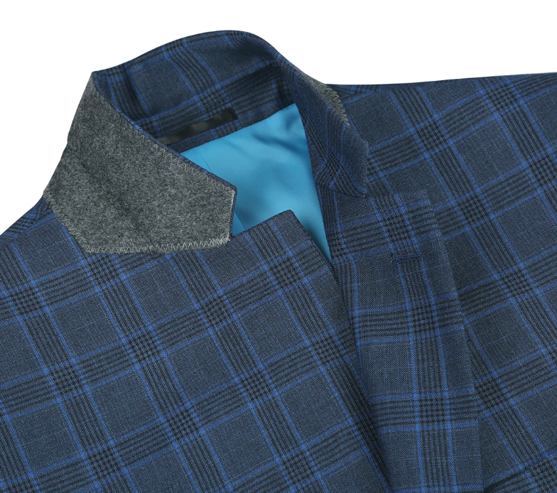 Raphael Blue Windowpane Check Classic Fit Notch Lapel Two Button Suit