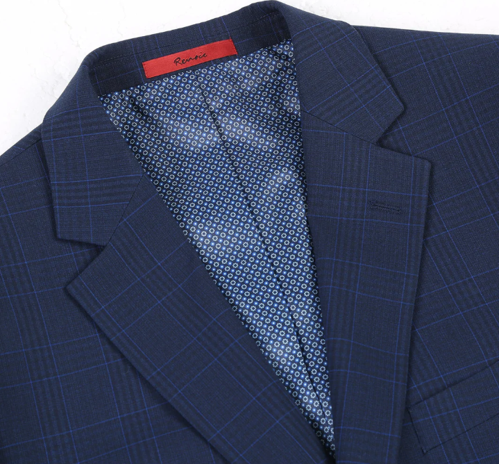 Raphael Marine Blue Windowpane Check Classic Fit Two Button Suit