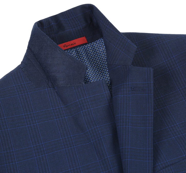 Raphael Marine Blue Windowpane Check Classic Fit Two Button Suit